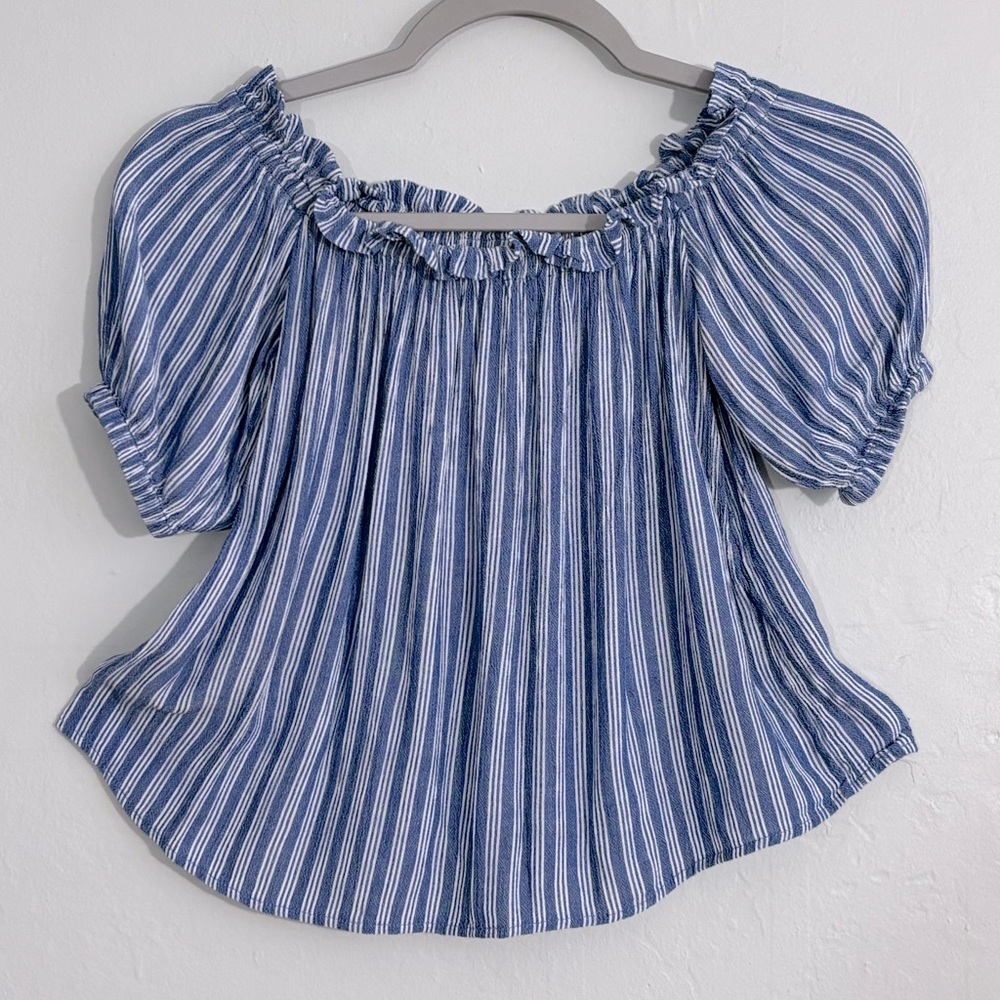 Bershka pinstripe crop balloon sleeve blouse XS